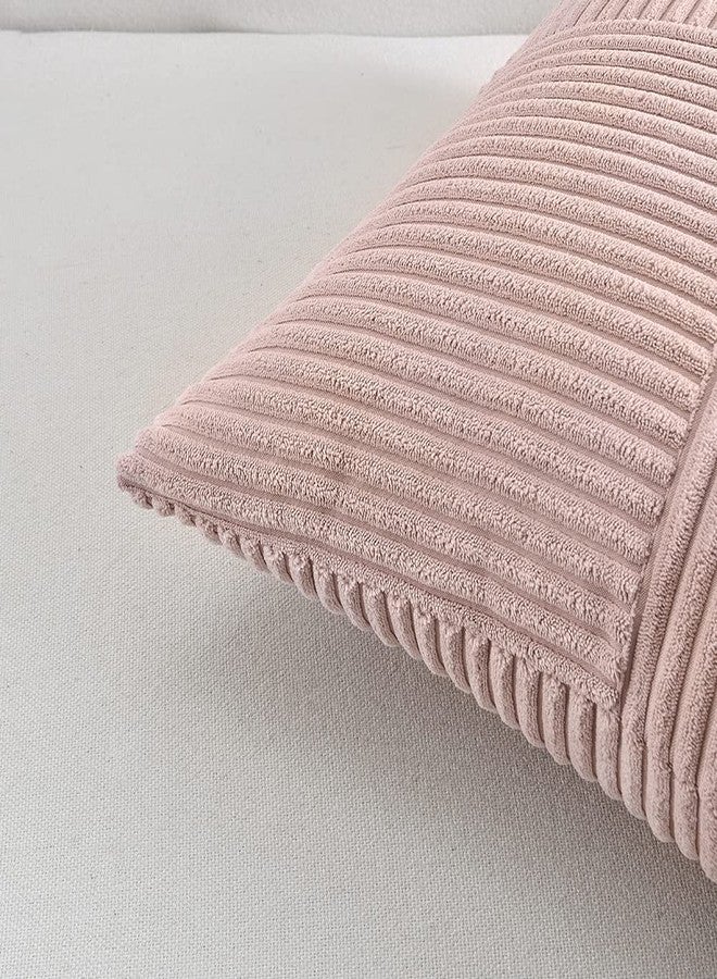 Fancy Homi أغطية وسائد زينة قطنية وردية فاتحة من فانسي هومي، مقاس 12×20 بوصة، مناسبة لغرفة المعيشة والأريكة والسرير، ديكور منزلي ريفي بوهيمي، غطاء وسادة مستطيل ناعم مخطط من قماش الكوردروي، مقاس 30×50 سم - Image 5